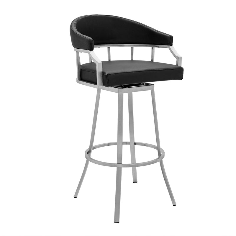 Valerie 26" Counter Height Swivel Modern Black Faux Leather Bar and Counter Stool in Brushed Stainless Steel Finish - Furniture City (CA)l
