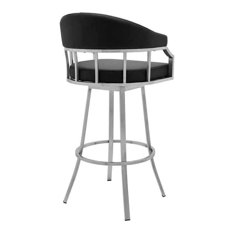 Valerie 26" Counter Height Swivel Modern Black Faux Leather Bar and Counter Stool in Brushed Stainless Steel Finish - Furniture City (CA)l