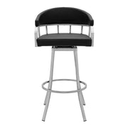 Valerie 30" Bar Height Swivel Modern Black Faux Leather Bar and Counter Stool in Brushed Stainless Steel Finish - Furniture City (CA)l
