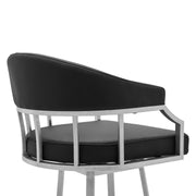 Valerie 30" Bar Height Swivel Modern Black Faux Leather Bar and Counter Stool in Brushed Stainless Steel Finish - Furniture City (CA)l
