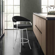 Valerie 30" Bar Height Swivel Modern Black Faux Leather Bar and Counter Stool in Brushed Stainless Steel Finish - Furniture City (CA)l