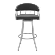 Valerie 26" Counter Height Swivel Modern Slate Gray Faux Leather Bar and Counter Stool in Brushed Stainless Steel Finish - Furniture City (CA)l