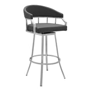 Valerie 30" Bar Height Swivel Modern Slate Gray Faux Leather Bar and Counter Stool in Brushed Stainless Steel Finish - Furniture City (CA)l