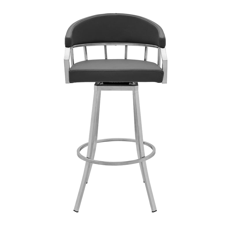 Valerie 30" Bar Height Swivel Modern Slate Gray Faux Leather Bar and Counter Stool in Brushed Stainless Steel Finish - Furniture City (CA)l