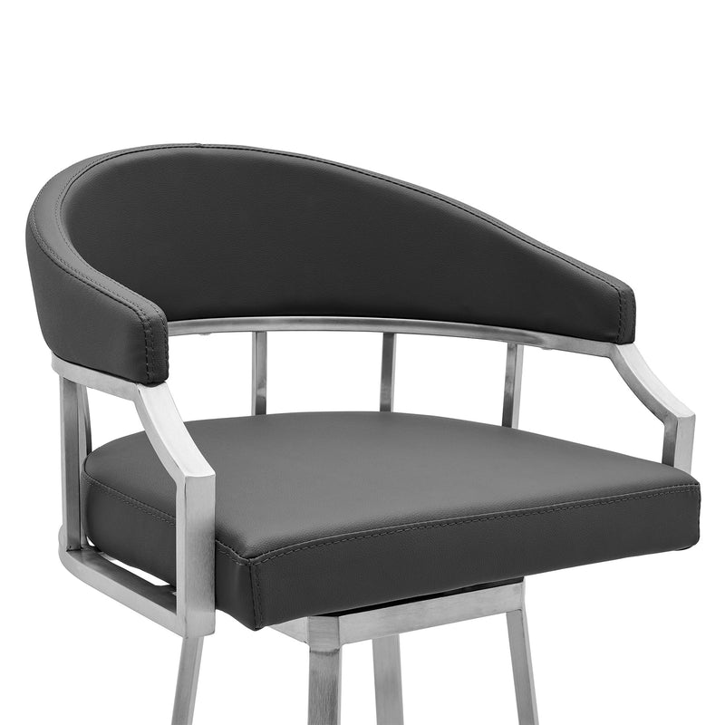 Valerie 30" Bar Height Swivel Modern Slate Gray Faux Leather Bar and Counter Stool in Brushed Stainless Steel Finish - Furniture City (CA)l