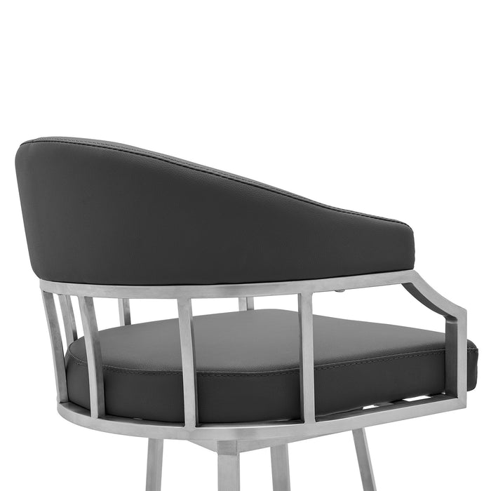 Valerie 30" Bar Height Swivel Modern Slate Gray Faux Leather Bar and Counter Stool in Brushed Stainless Steel Finish