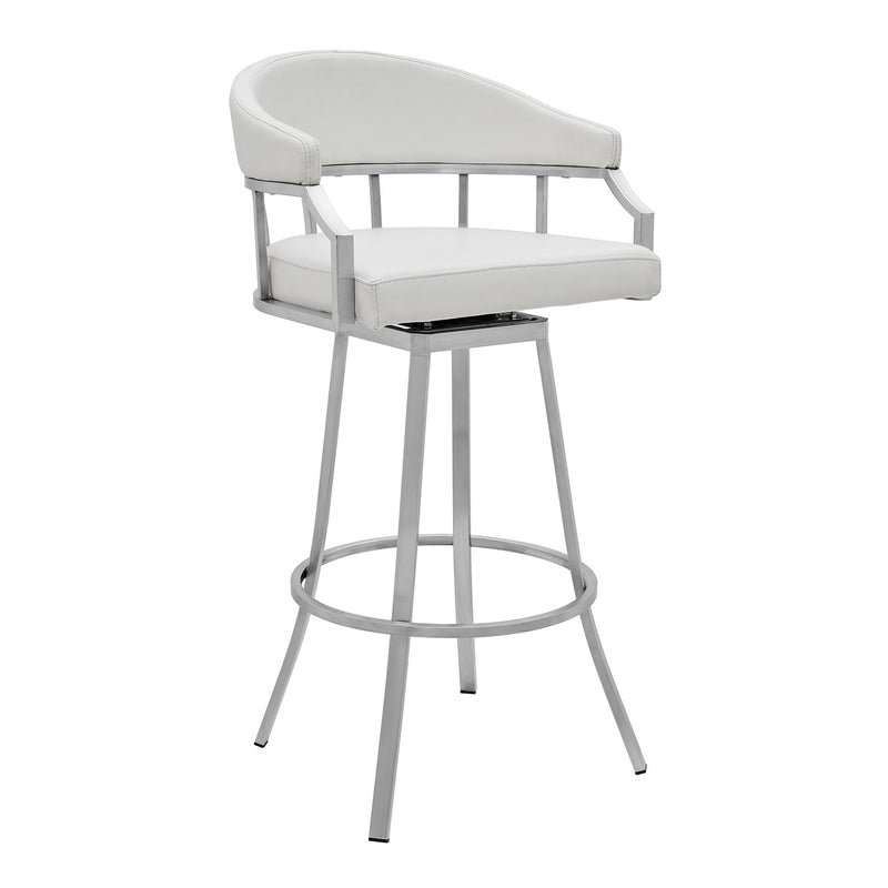 Valerie 26" Counter Height Swivel Modern White Faux Leather Bar and Counter Stool in Brushed Stainless Steel Finish - Furniture City (CA)l
