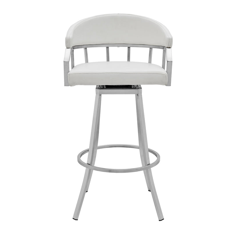 Valerie 26" Counter Height Swivel Modern White Faux Leather Bar and Counter Stool in Brushed Stainless Steel Finish - Furniture City (CA)l