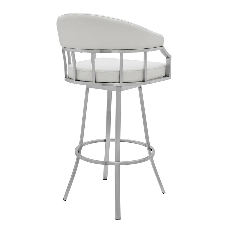 Valerie 26" Counter Height Swivel Modern White Faux Leather Bar and Counter Stool in Brushed Stainless Steel Finish - Furniture City (CA)l