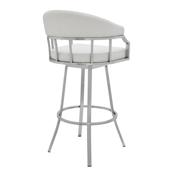 Valerie 26" Counter Height Swivel Modern White Faux Leather Bar and Counter Stool in Brushed Stainless Steel Finish