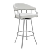 Valerie 30" Bar Height Swivel Modern White Faux Leather Bar and Counter Stool in Brushed Stainless Steel Finish - Furniture City (CA)l