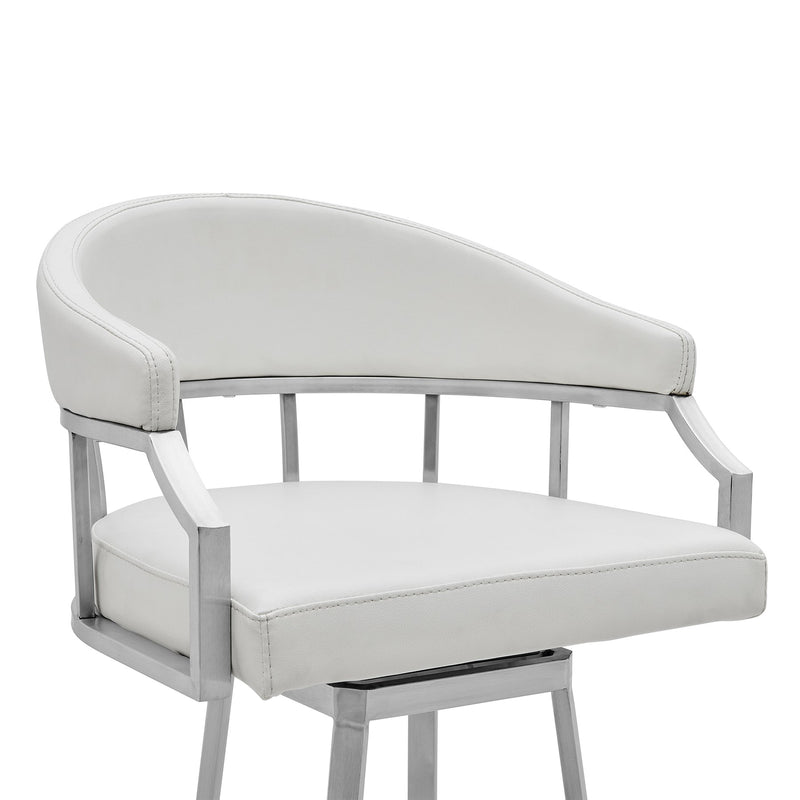 Valerie 30" Bar Height Swivel Modern White Faux Leather Bar and Counter Stool in Brushed Stainless Steel Finish - Furniture City (CA)l