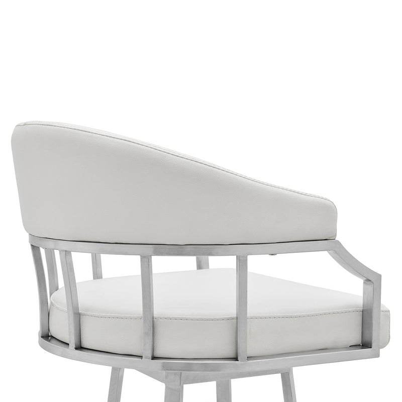 Valerie 30" Bar Height Swivel Modern White Faux Leather Bar and Counter Stool in Brushed Stainless Steel Finish - Furniture City (CA)l