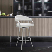 Valerie 30" Bar Height Swivel Modern White Faux Leather Bar and Counter Stool in Brushed Stainless Steel Finish - Furniture City (CA)l