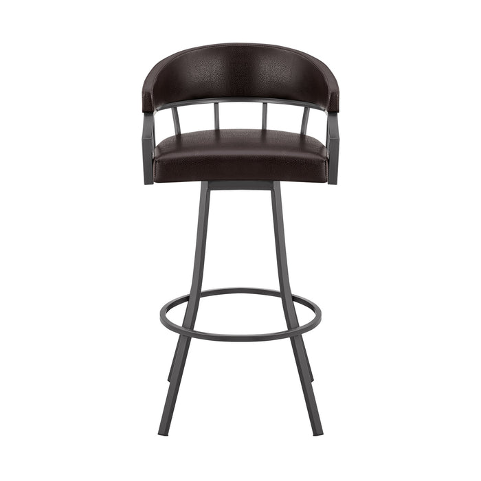 Valerie 26" Swivel Brown Faux Leather and Java Brown Metal Bar Stool