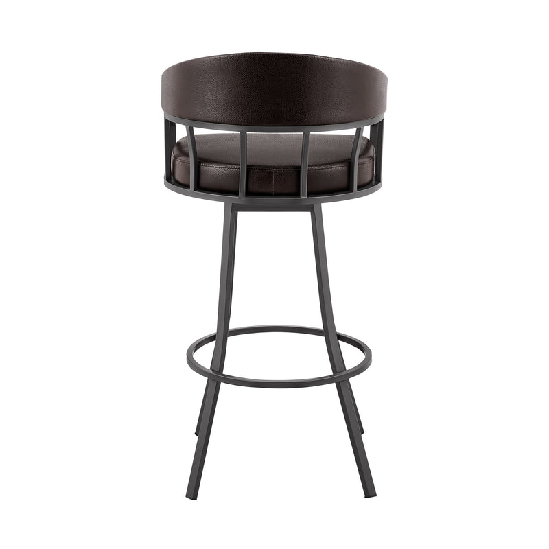 Valerie 26" Swivel Brown Faux Leather and Java Brown Metal Bar Stool - Furniture City (CA)l