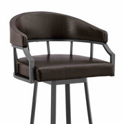 Valerie 26" Swivel Brown Faux Leather and Java Brown Metal Bar Stool - Furniture City (CA)l