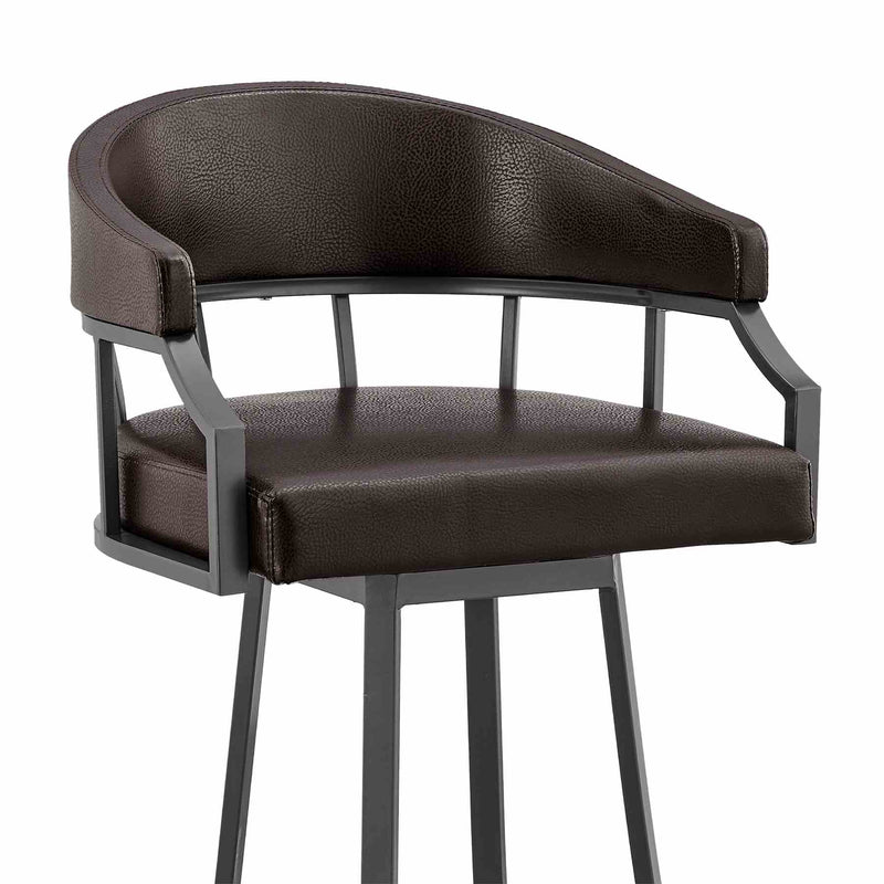 Valerie 26" Swivel Brown Faux Leather and Java Brown Metal Bar Stool - Furniture City (CA)l
