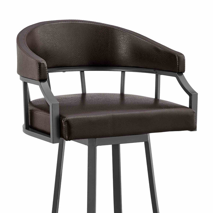 Valerie 26" Swivel Brown Faux Leather and Java Brown Metal Bar Stool