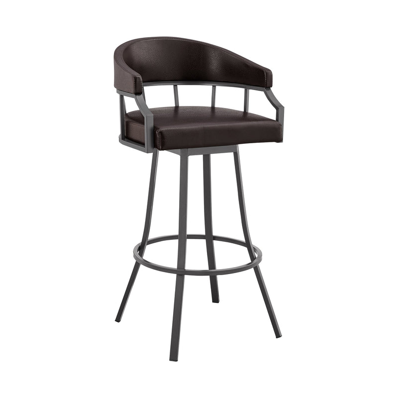 Valerie 30" Swivel Brown Faux Leather and Java Brown Metal Bar Stool - Furniture City (CA)l