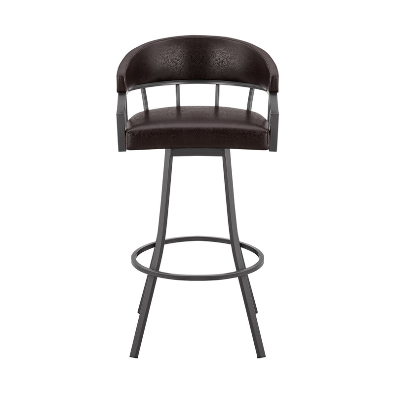 Valerie 30" Swivel Brown Faux Leather and Java Brown Metal Bar Stool - Furniture City (CA)l