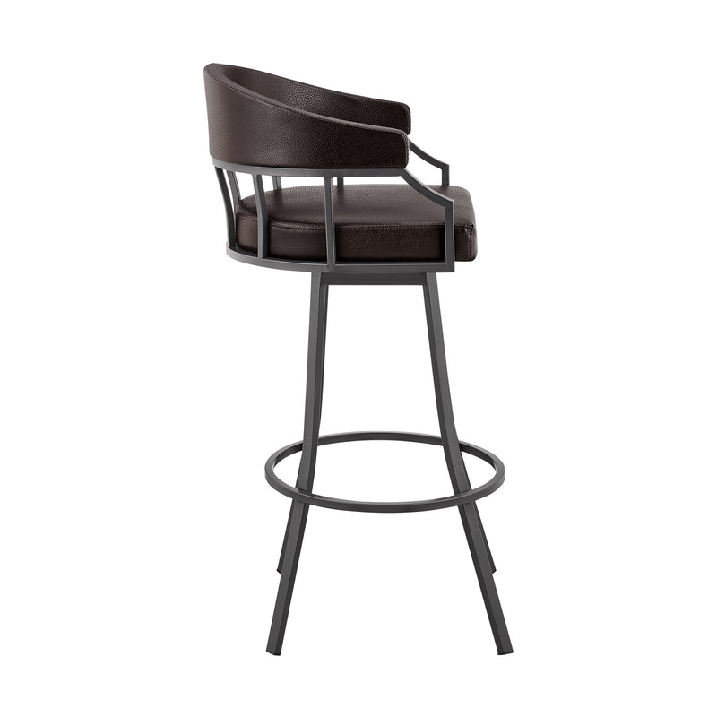 Valerie 30" Swivel Brown Faux Leather and Java Brown Metal Bar Stool - Furniture City (CA)l