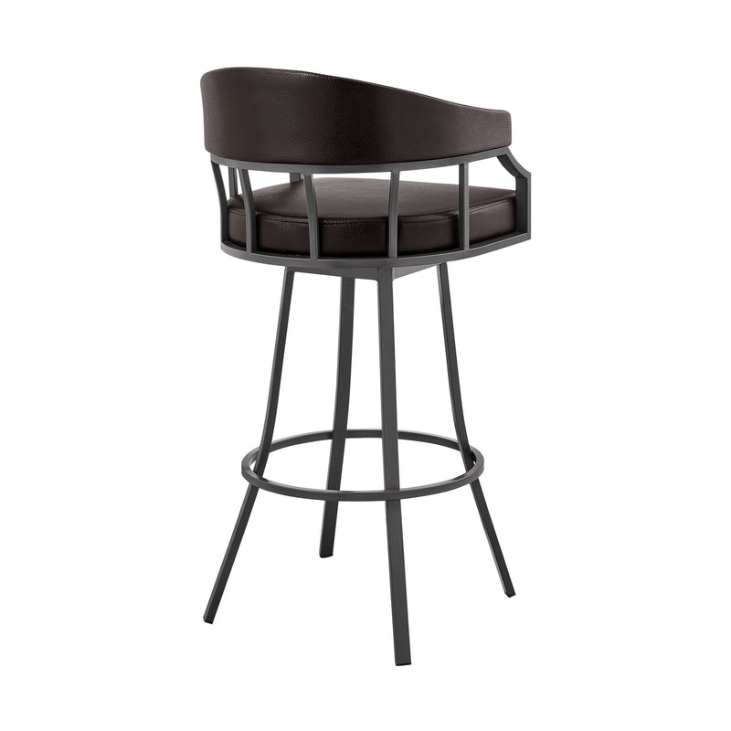 Valerie 30" Swivel Brown Faux Leather and Java Brown Metal Bar Stool - Furniture City (CA)l