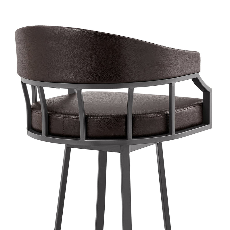 Valerie 30" Swivel Brown Faux Leather and Java Brown Metal Bar Stool - Furniture City (CA)l