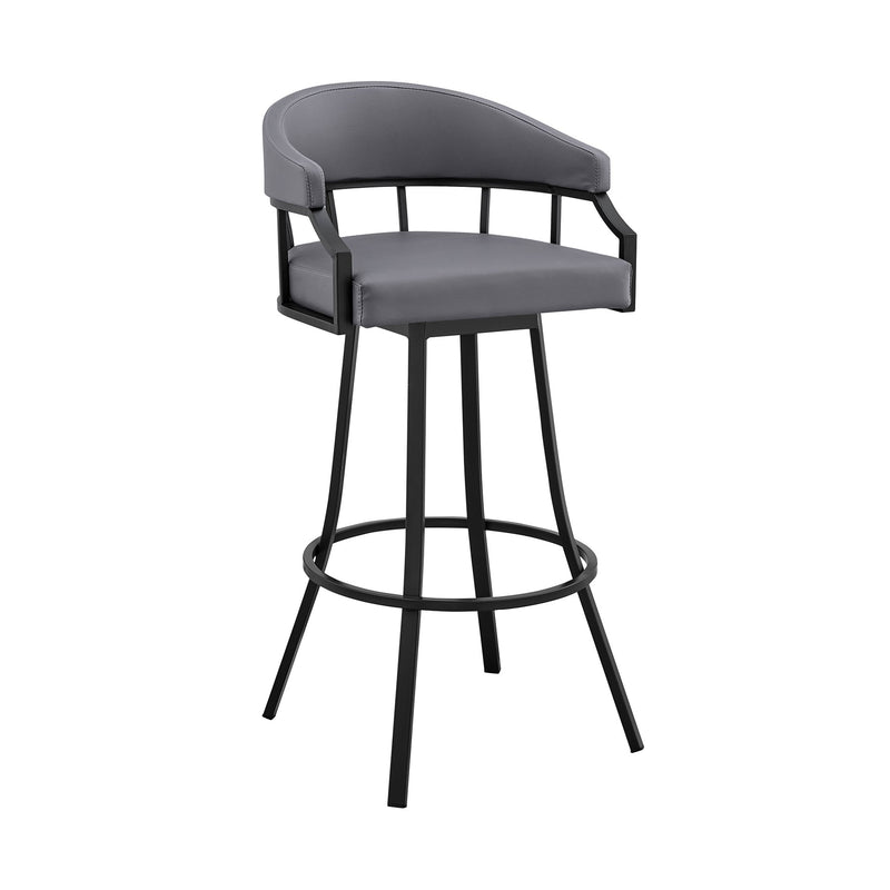 Valerie 26" Swivel Slate Gray Faux Leather and Black Metal Bar Stool - Furniture City (CA)l