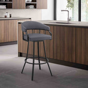 Valerie 26" Swivel Slate Gray Faux Leather and Black Metal Bar Stool - Furniture City (CA)l