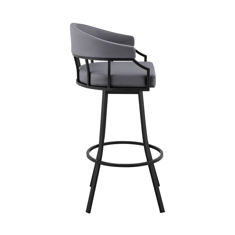 Valerie 26" Swivel Slate Gray Faux Leather and Black Metal Bar Stool - Furniture City (CA)l