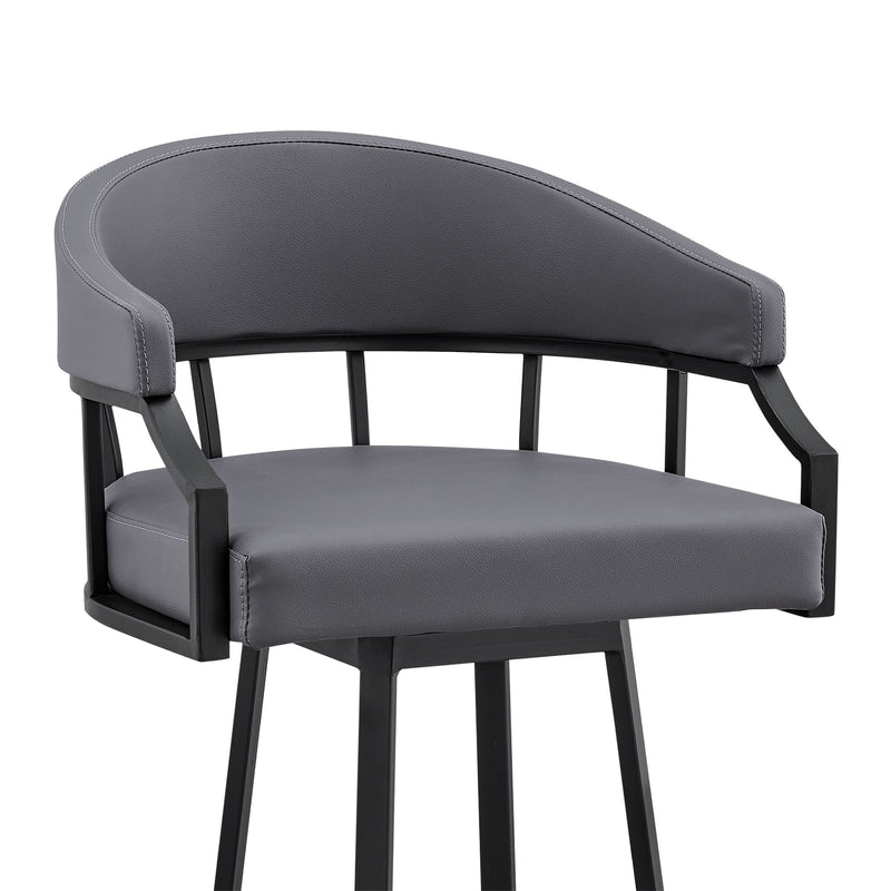 Valerie 26" Swivel Slate Gray Faux Leather and Black Metal Bar Stool - Furniture City (CA)l