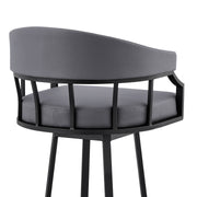 Valerie 26" Swivel Slate Gray Faux Leather and Black Metal Bar Stool - Furniture City (CA)l