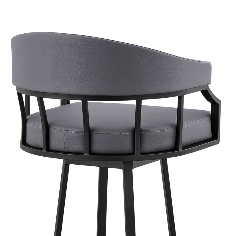 Valerie 26" Swivel Slate Gray Faux Leather and Black Metal Bar Stool - Furniture City (CA)l