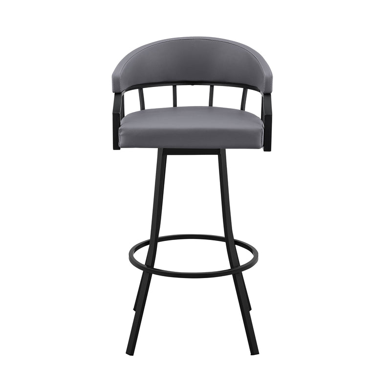 Valerie 30" Swivel Slate Gray Faux Leather and Black Metal Bar Stool - Furniture City (CA)l