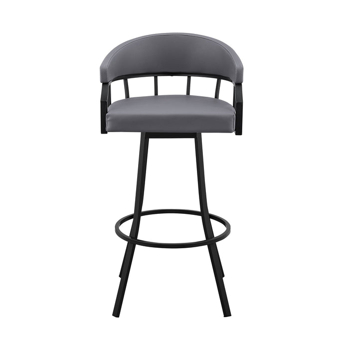 Valerie 30" Swivel Slate Gray Faux Leather and Black Metal Bar Stool