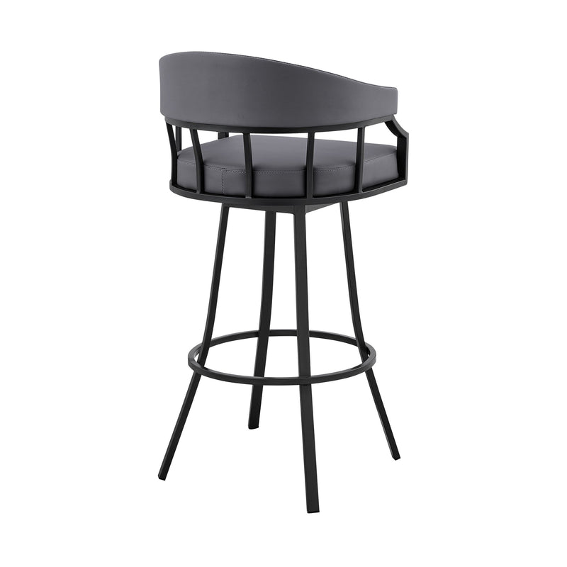 Valerie 30" Swivel Slate Gray Faux Leather and Black Metal Bar Stool - Furniture City (CA)l