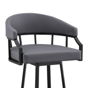 Valerie 30" Swivel Slate Gray Faux Leather and Black Metal Bar Stool - Furniture City (CA)l