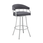Valerie 26" Swivel Slate Gray Faux Leather and Silver Metal Bar Stool - Furniture City (CA)l