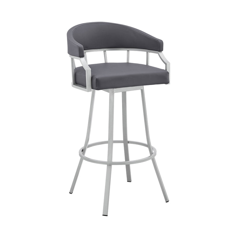 Valerie 26" Swivel Slate Gray Faux Leather and Silver Metal Bar Stool - Furniture City (CA)l