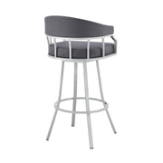 Valerie 26" Swivel Slate Gray Faux Leather and Silver Metal Bar Stool - Furniture City (CA)l
