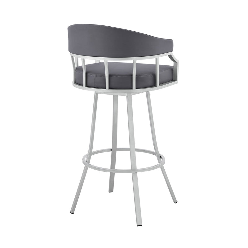 Valerie 26" Swivel Slate Gray Faux Leather and Silver Metal Bar Stool - Furniture City (CA)l
