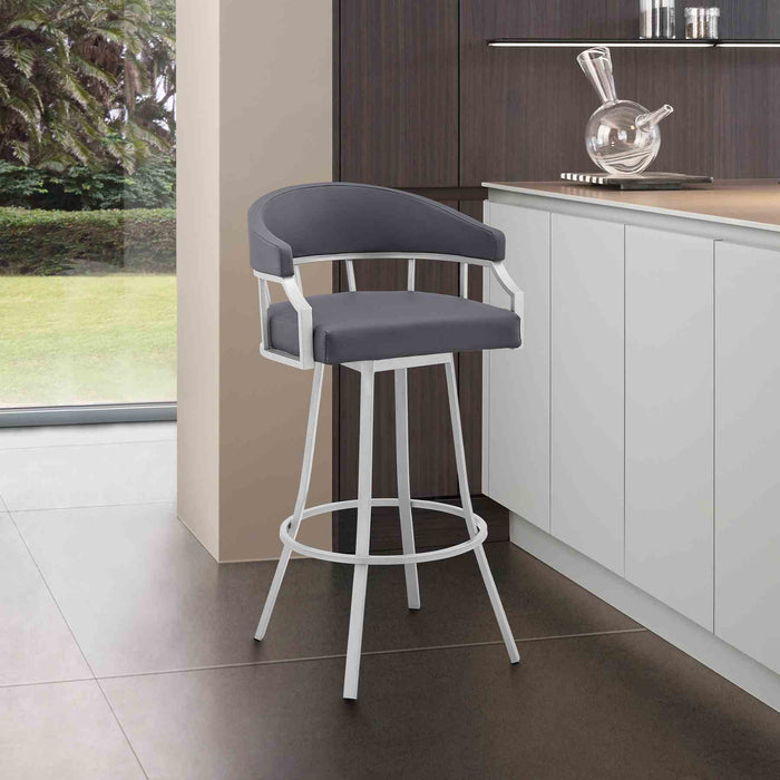Valerie 30" Swivel Slate Gray Faux Leather and Silver Metal Bar Stool