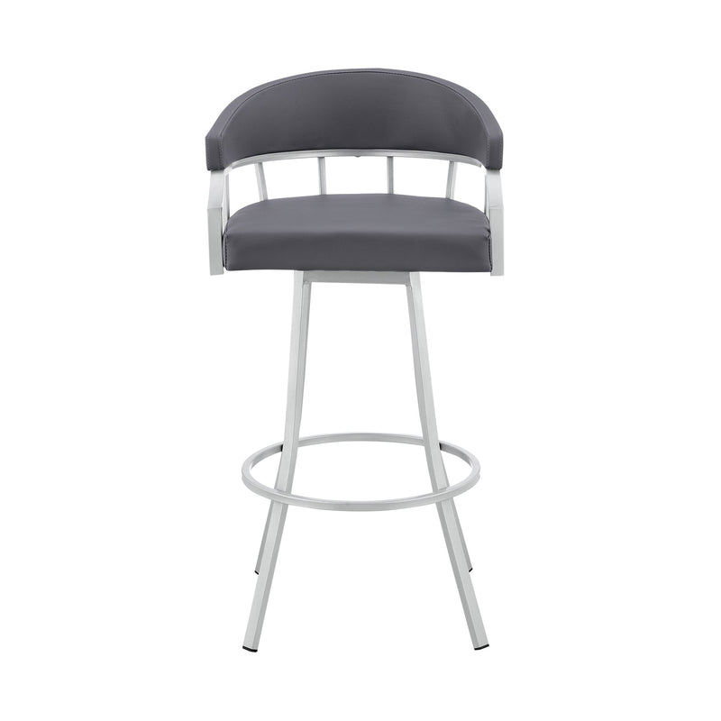 Valerie 30" Swivel Slate Gray Faux Leather and Silver Metal Bar Stool - Furniture City (CA)l