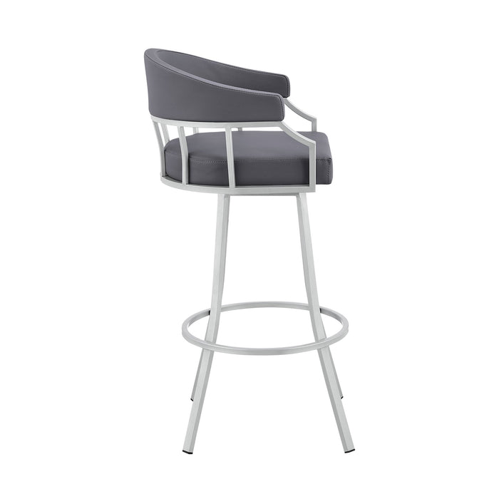 Valerie 30" Swivel Slate Gray Faux Leather and Silver Metal Bar Stool