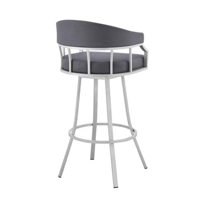 Valerie 30" Swivel Slate Gray Faux Leather and Silver Metal Bar Stool