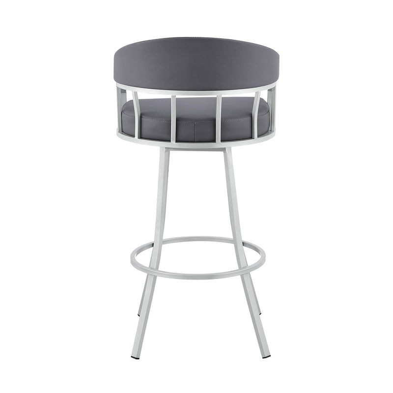 Valerie 30" Swivel Slate Gray Faux Leather and Silver Metal Bar Stool - Furniture City (CA)l