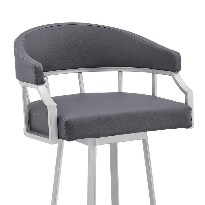 Valerie 30" Swivel Slate Gray Faux Leather and Silver Metal Bar Stool - Furniture City (CA)l