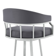 Valerie 30" Swivel Slate Gray Faux Leather and Silver Metal Bar Stool - Furniture City (CA)l
