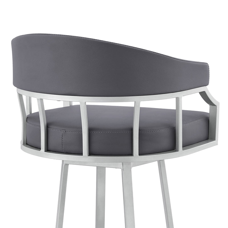 Valerie 30" Swivel Slate Gray Faux Leather and Silver Metal Bar Stool - Furniture City (CA)l
